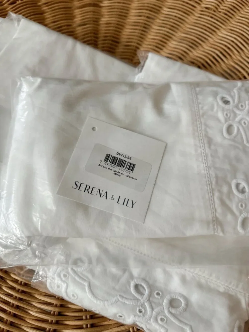 NEW Serena & Lily Antibes Eyelet Percale Standard Pillow Sham-White